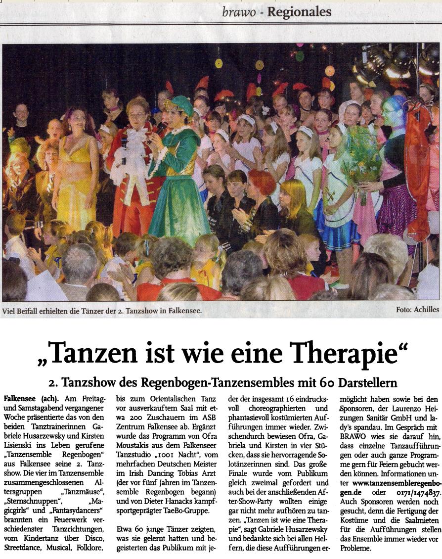(Brandenburger Wochenblatt vom 14.10.2007 zur zweiten Tanzshow am 05. und 06.10.2007)