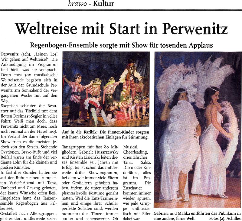 (Brandenburger Wochenblatt vom 05.04.2009 zur dritten Tanzshow am 28.03.2009)